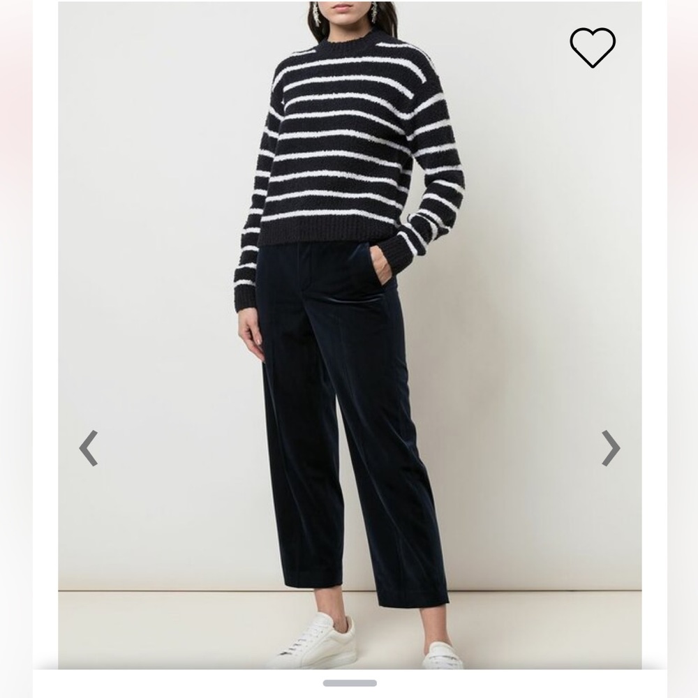 Vince Black and White Striped Crew Neck Sweater